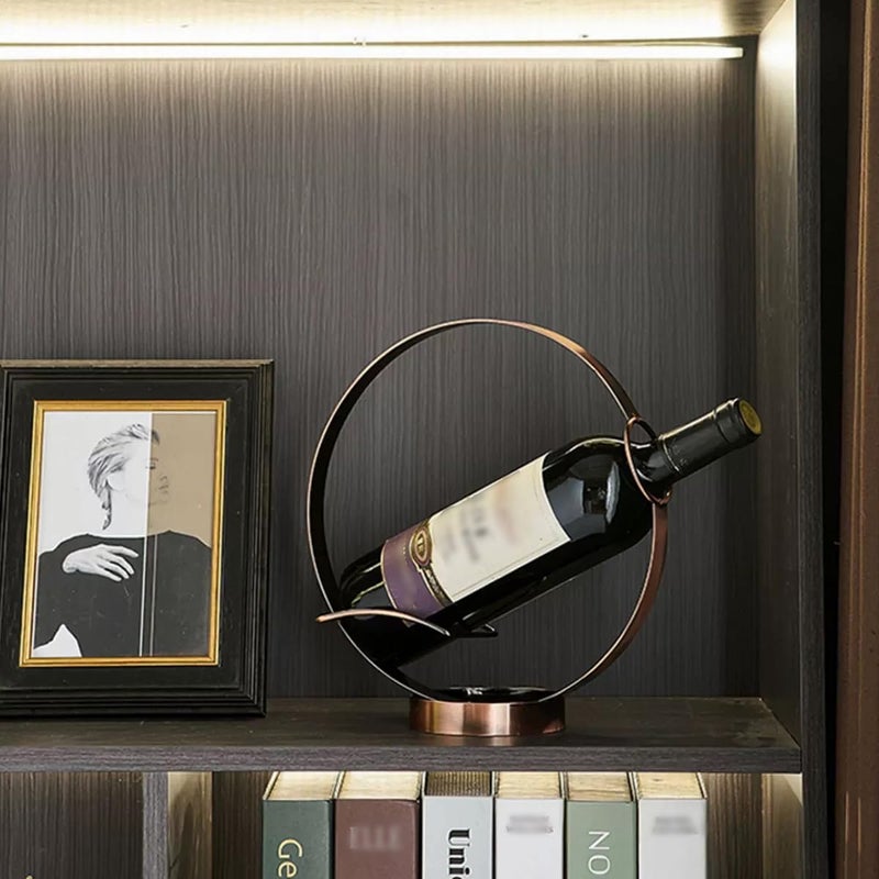 GeLive Tabletop Wine Bottle Holder Stand Freestanding Wine Rack Artistic Geometric Single Decorative Wine Display for Countertop Coffee Bar Shelf Kitchen Home Decor Gift (Bronze) - Image 3